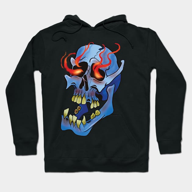 Flaming Blue Skull Hoodie by dcoxdesigns